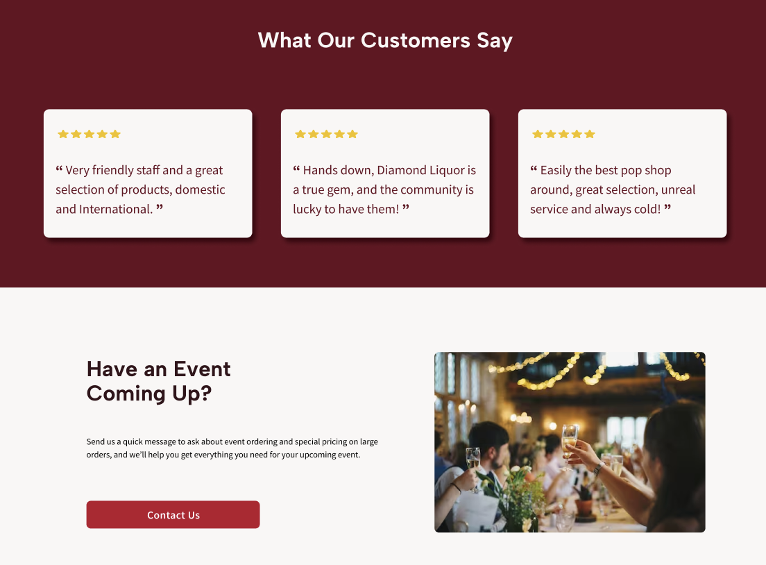 Diamond Liquor website products