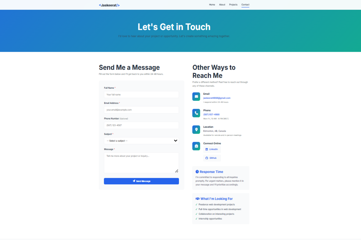 Portfolio - Contact form with validation