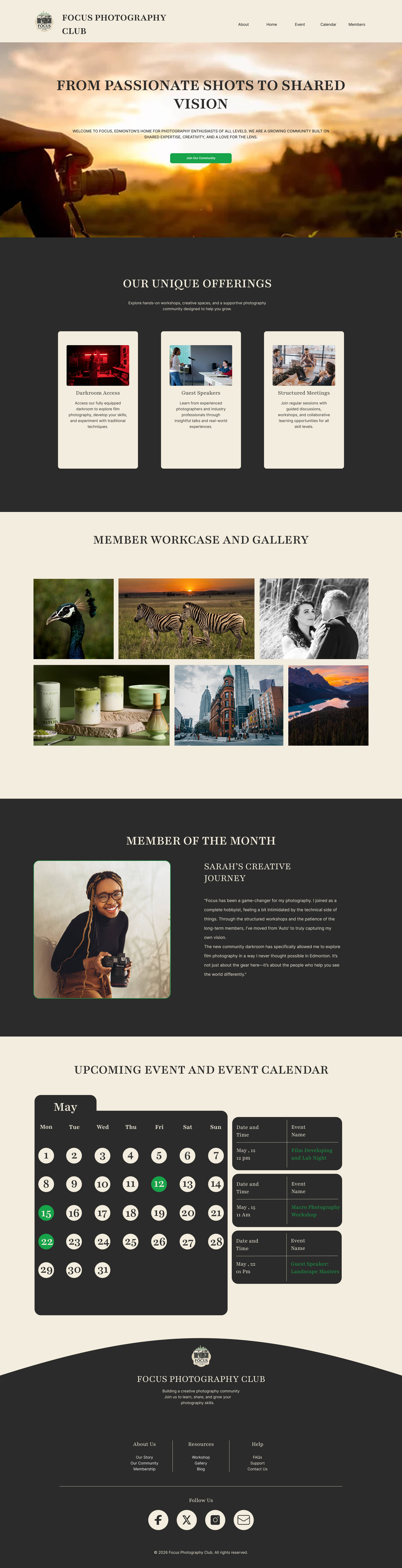 Complete Focus Photography Club website design